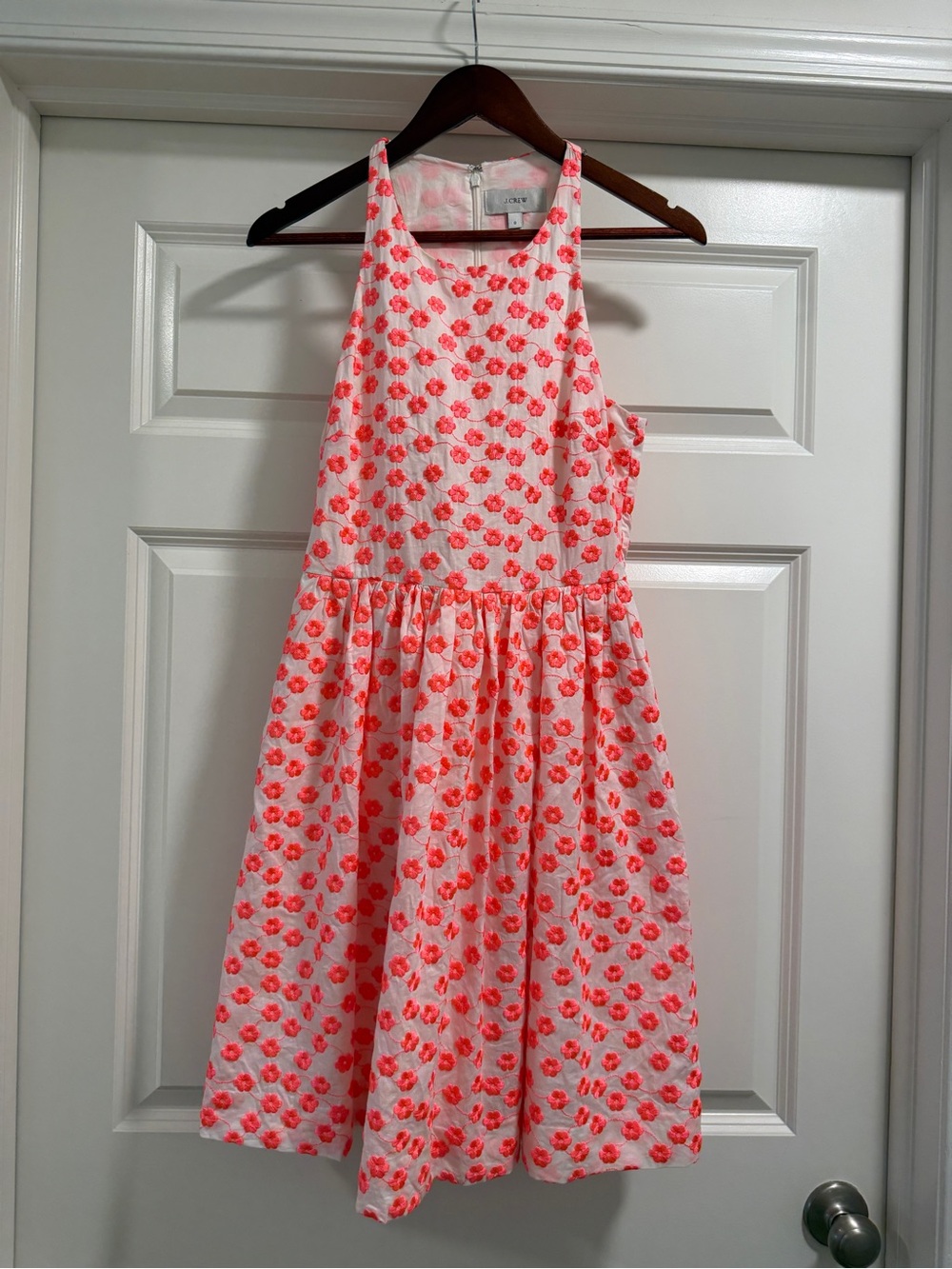 J. Crew Pink Dress with Coral Floral Embroidery